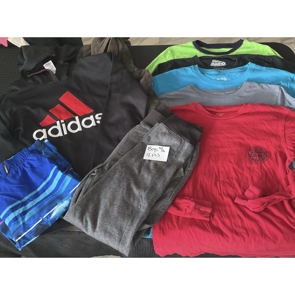 Mixed Brands Outfit Lot Boys 14-16 Hoodies Shirts Pants Super Mario Vans 9pc